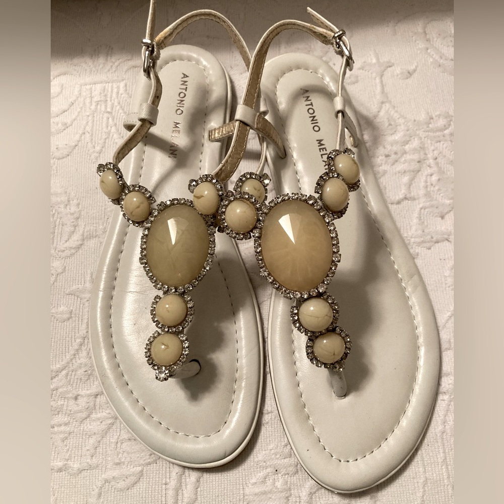 Antonio Melani Cream Minimalist Sandals